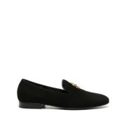 Sort skinn loafers casual flate