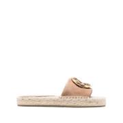 Beige Skinn Espadrille Slide Muldyr