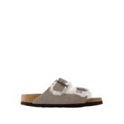 Grå Shearling Sandaler - Skinn - Slip-on