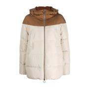 Beige Puffer Nylon Jakke med Hette