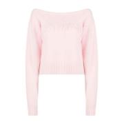 Rosa Off-Shoulder Børste Genser