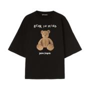 Slogan Print Bear Motif T-shirts