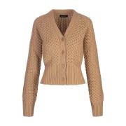 V-hals cardigan i kamel strikk