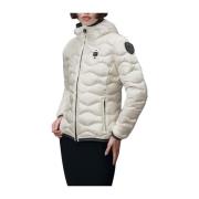 Hvit Hette Wave Puffer Frakk