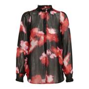 Rød Floral Mist Skjortebluse