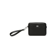 Svart skinn crossbody veske med logoplate