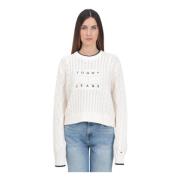 Krem Kabelstrikk Crew-Neck Sweater