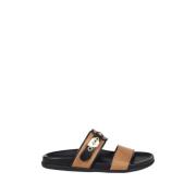 Cognac Svart Flat Sandal