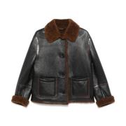 Shearling Collar Sort Knapp Jakke