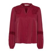 Granateple Bluse med Broderte Detaljer