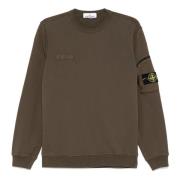 Grønn Crewneck Bomullsgenser med Glidelåslomme