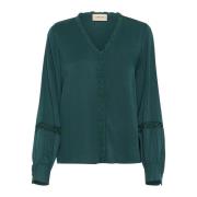 Elegant V-hals Bluse med Broderte Detaljer