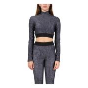 Trykt Lycra Crop Top med lange ermer