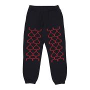 Sort Fleece Sweatpants Elastisk Midje