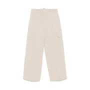 Beige Brodert Logo Casual Bukser