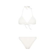 Ivory Ribbet Trekant Bikini Sett