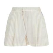 Plissert Pinstripe Shorts med Logo Broderi