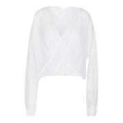 V-hals bluse i muslin stoff