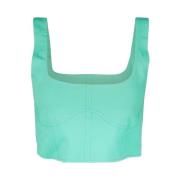 Creponne Crop Top med Dype Necklines