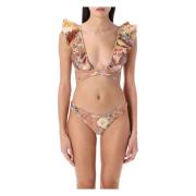 Tropisk Rosa Blomster Ruffle Bikini