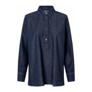 Denim Bluse med Krage og Knapper