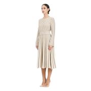 Stripete Midi Kjole Hvit Beige