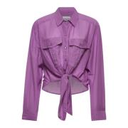 Fuchsia Button-Up Skjorte med Sløyfedetaljer