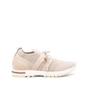 Beige Melange Sneakers, Italiensk Ku Skinn