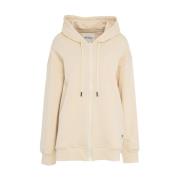 Beige Oversized Hettegenser med Glidelås