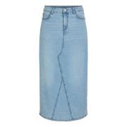 Høy Midje Denim Midi Skjørt