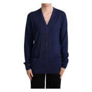 Blå Ull Cardigan Elegant Stil