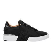 Svarte Nappa Sneakers med Hexagon Patch