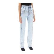 Frayed V-Seam Straight Leg Jeans