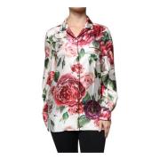 Hvit Blomster Silkebluse Topp