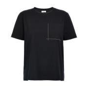 Svart Brystlomme Crew Neck T-skjorter