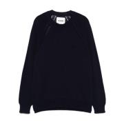 Navy Blue Bomull Crew Neck Sweater