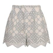 Broderie Anglaise Bomullsblanding Elastiske Shorts