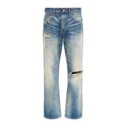 Denim Straight Fit Jeans med Rifter