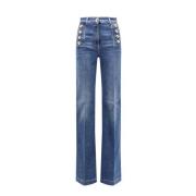 Stretch denim flared jeans med metallknapper