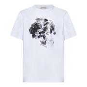 Hvit Crew-Neck T-skjorte med Skull Print