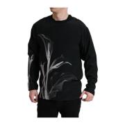 Sort Blomstertrykk Crew Neck Genser