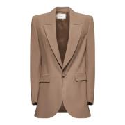 Beige Silk Peak Lapel Jakke