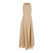 Beige Lin Sleeveless Kjole Kvinne