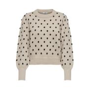 Beige Pom Pom Strikket Genser