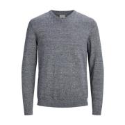 Blå Marl Crew Neck Strikket Genser