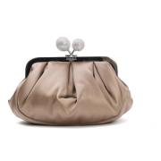 Beige Sateng Kjede Stropp Clutch