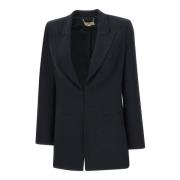 Svart Jacquard Blazer med Epauletter