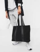 ASOS DESIGN canvas tote bag with PU straps in black