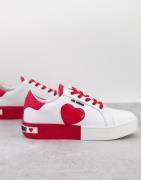 Love Moschino heart flatform trainers in white and red