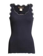 Silk Top W/ Lace Navy Rosemunde